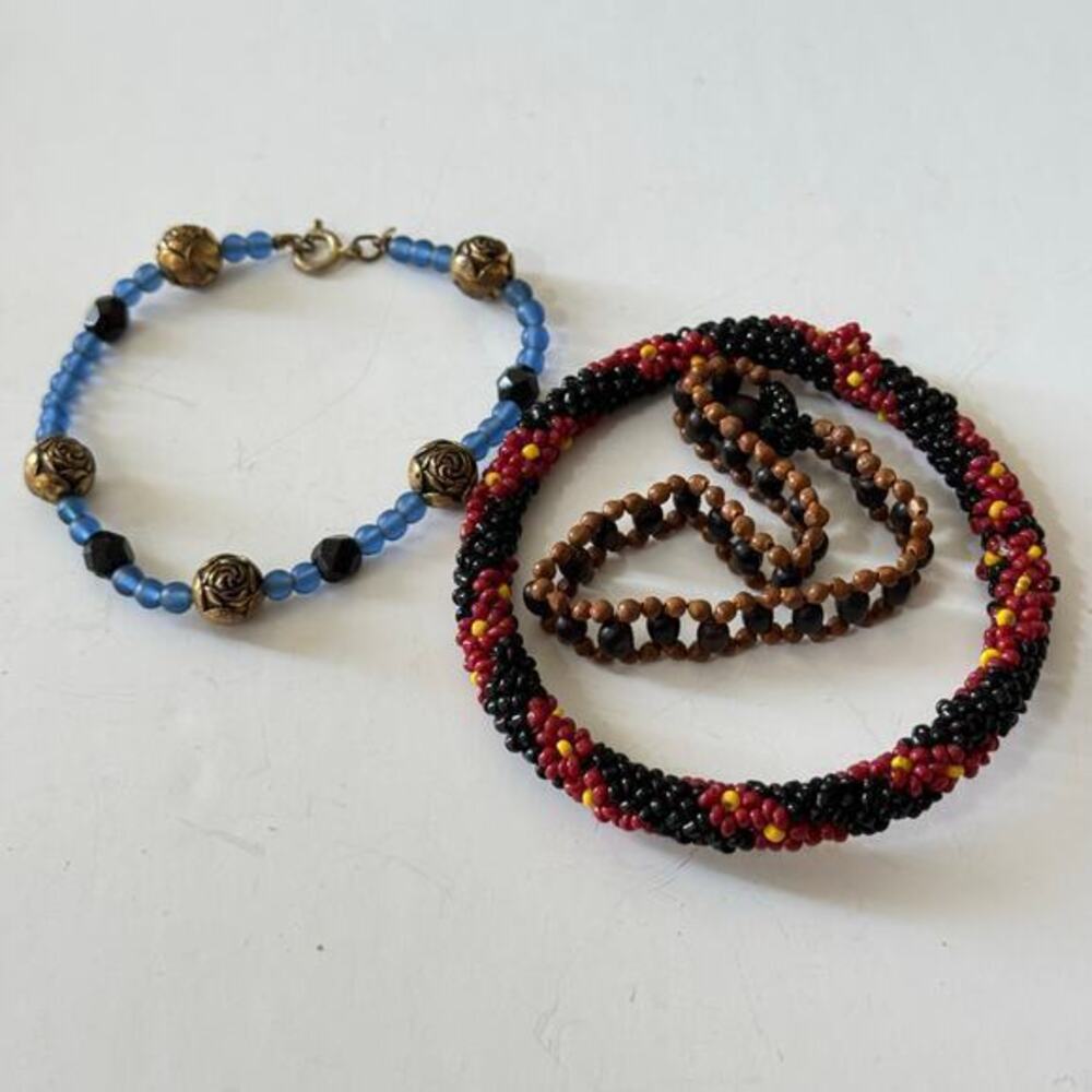 Estate Jewelry Lot of 3 Microbead Multi-Colored Bracelets Bangle Crystal Glass